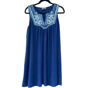 Luxology Navy Dress with Floral Embroidery